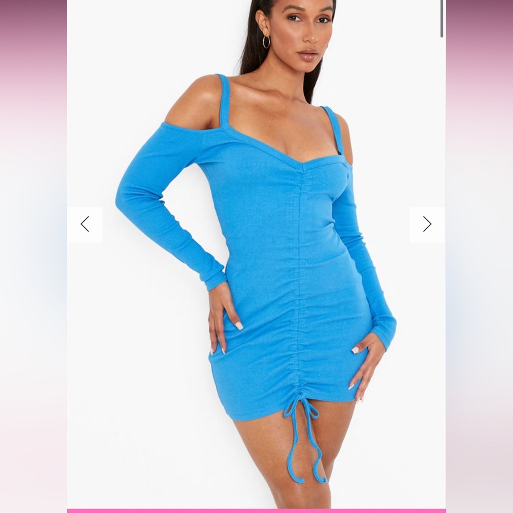 Rib cold shoulder touched mini dress